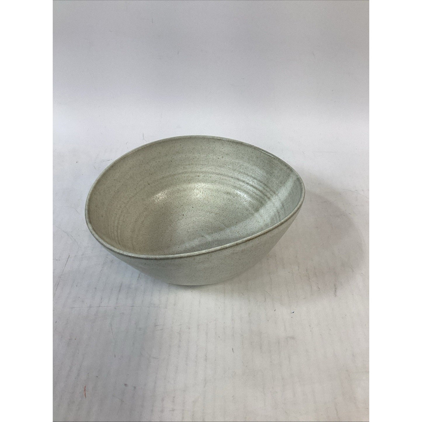 Vintage Speckled White Glazed Bowl - 9x7.5x3.5”