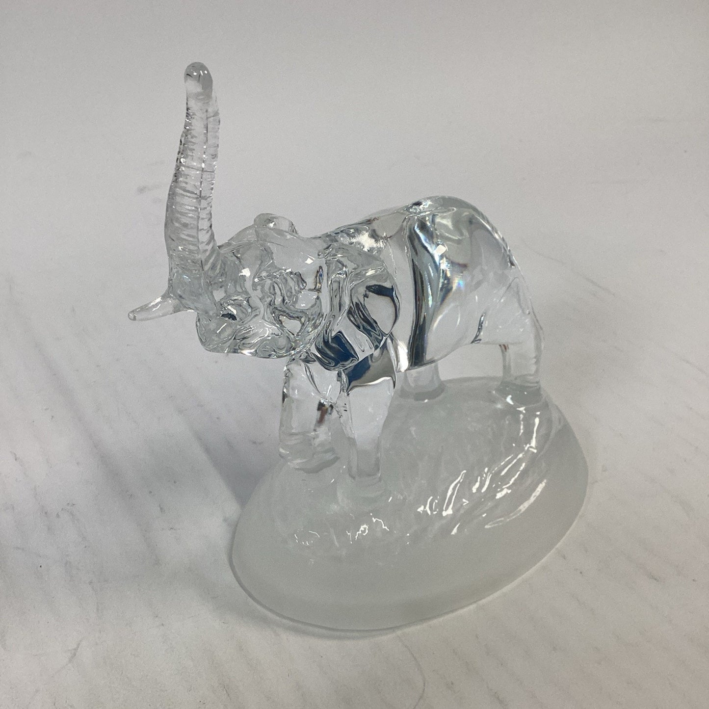 Vintage Clear Glass Elephant Figurine on Frosted Glass Base