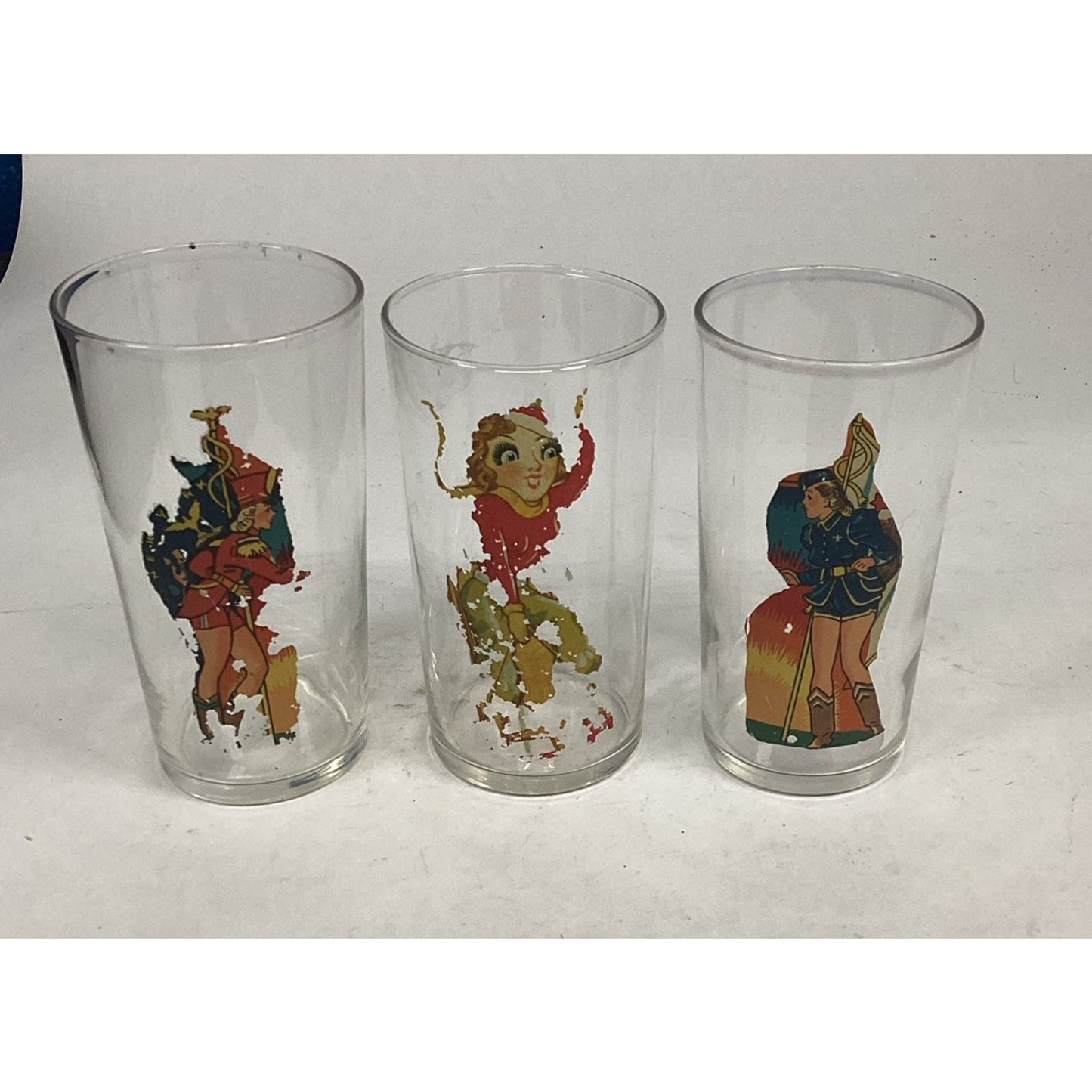 Set Of 3 1930’s/1940’s Novelty Pinup Girls Drinking Glasses