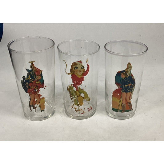 Set Of 3 1930’s/1940’s Novelty Pinup Girls Drinking Glasses