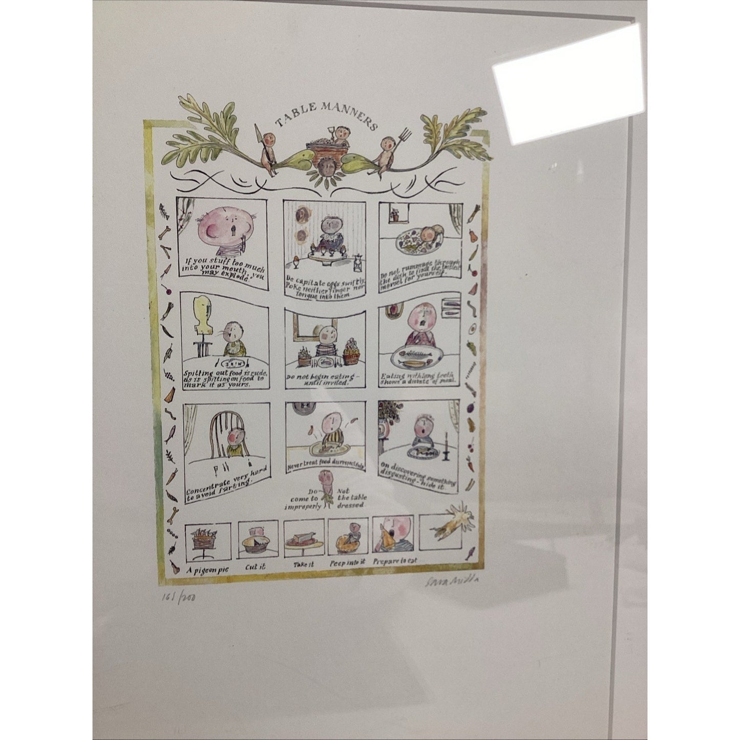 Signed Limited Edition Watercolor Art Print By Sara Midda -Table Manners 161/200