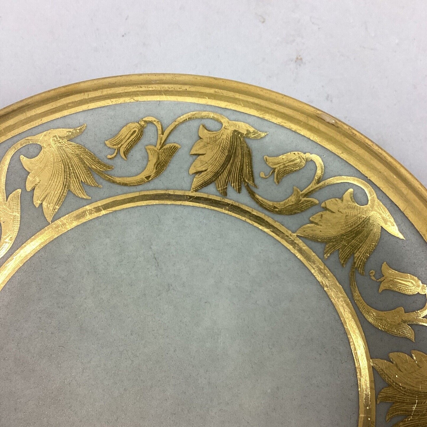 Early 1900’s Hand Painted Floral Etched Gold Concave Dish - 1.25”x5.5”