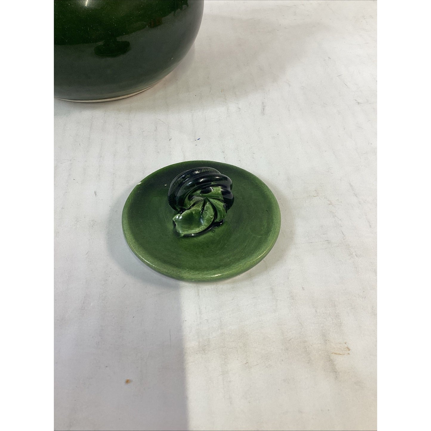 Hand Painted Dark Green Pottery Teapot With Lid