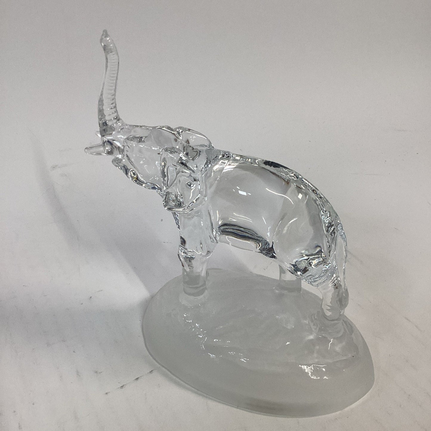 Lot of 2 Vintage Clear Glass Elephant Figurines on Frosted Glass Bases