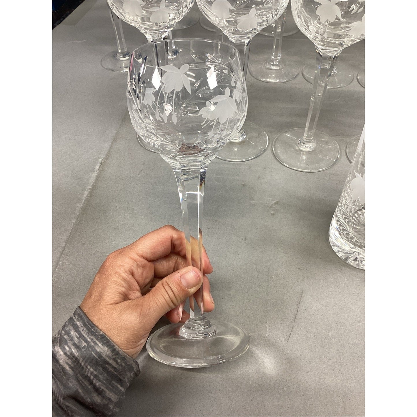27 Glass Champagne, Red & White Wine Glasses & Water Glasses w/ Frosted Flowers