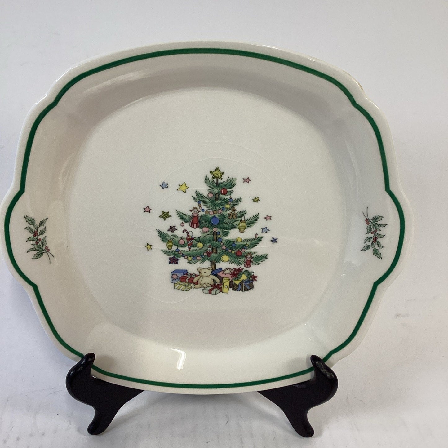 VTG Nikko Happy Holidays Cake Cookie Plate Tray Serving Dish Christmas Tree 10"