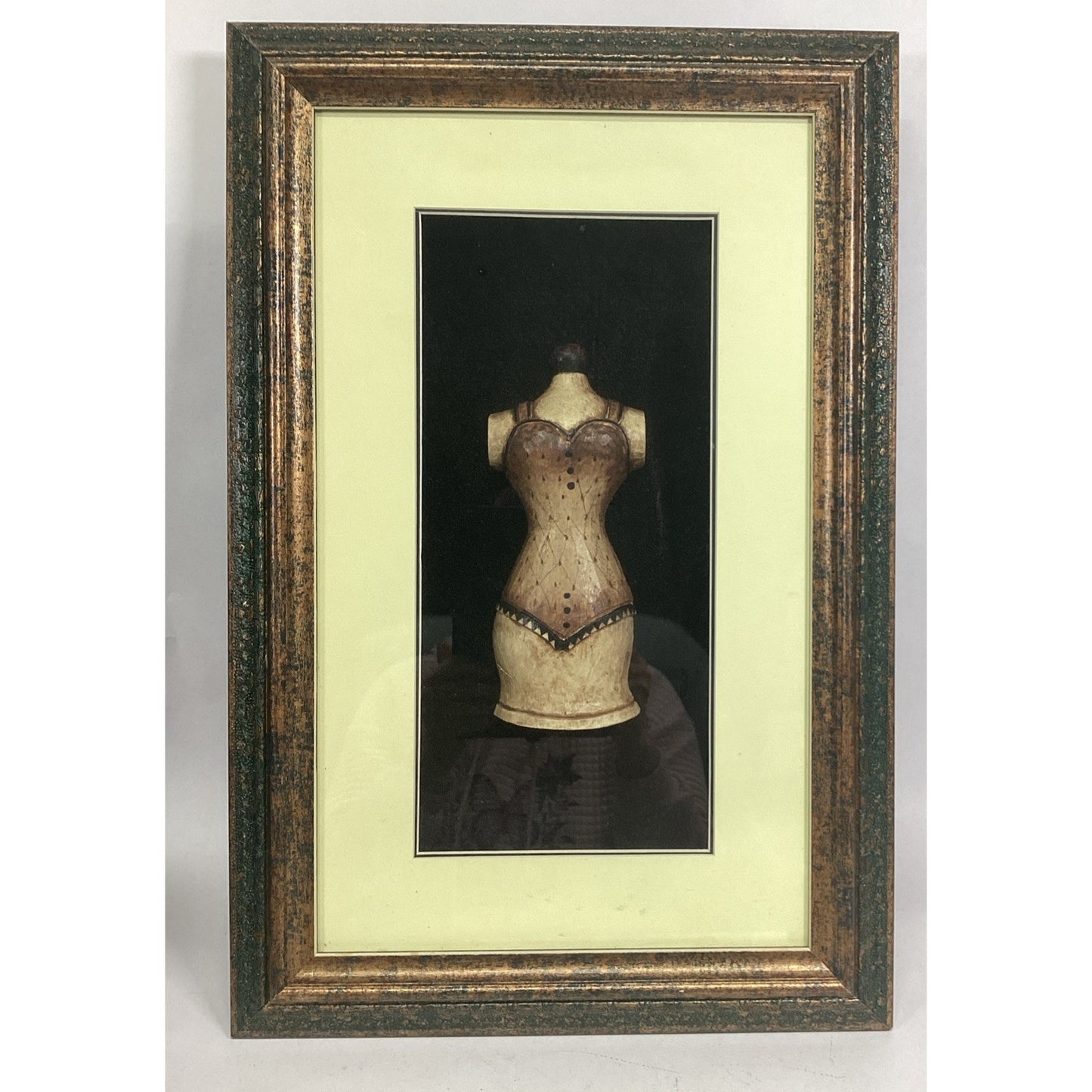 Vintage Wooden Display Dress Bust In Picture Frame - 22x15x3”