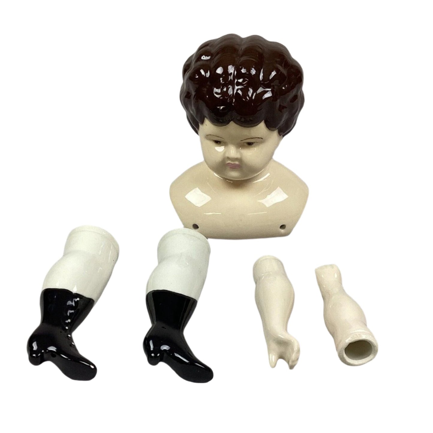 Porcelain Doll Making Kit Head, Arms & Legs - Brown Hair, Brown Eyes