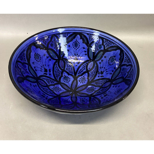 Royal Blue Handmade Handpainted Salad Fruit Serving Bowl - 5.75”Hx14”D
