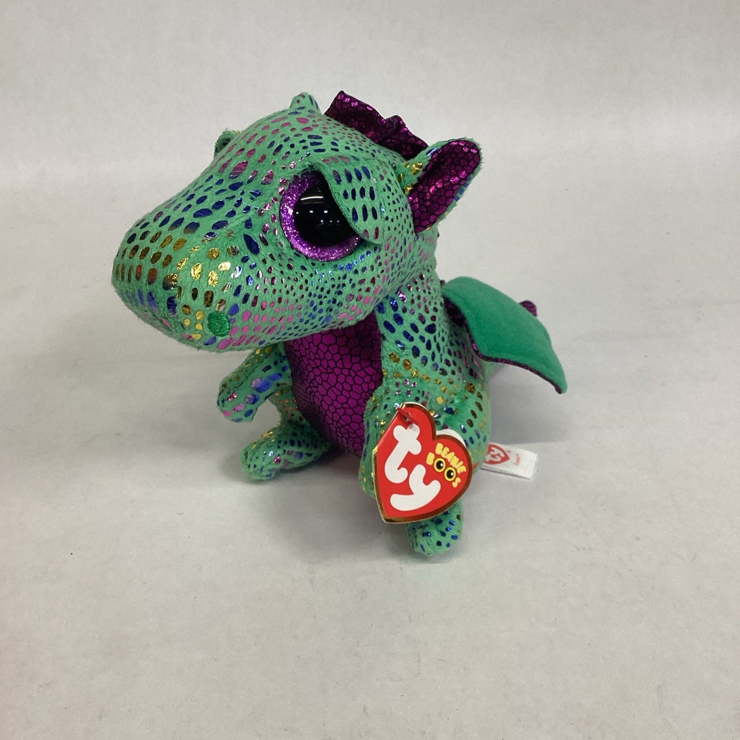 Ty Beanie Boos Cinder the Green And Purple Dragon Plush Toy Collectible