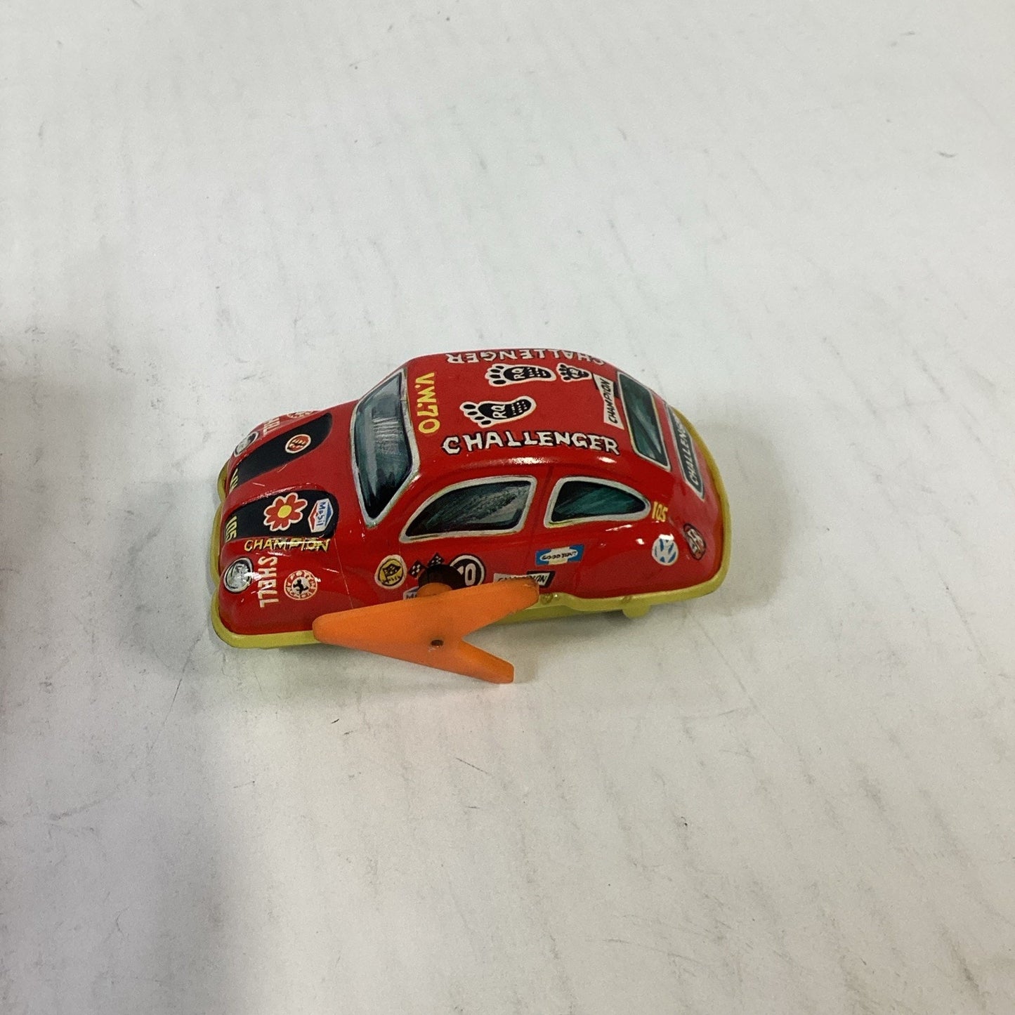 Vtg Japanese Tin Litho Wind Up Cars VW Beetle Police Car & Red VW Challenger