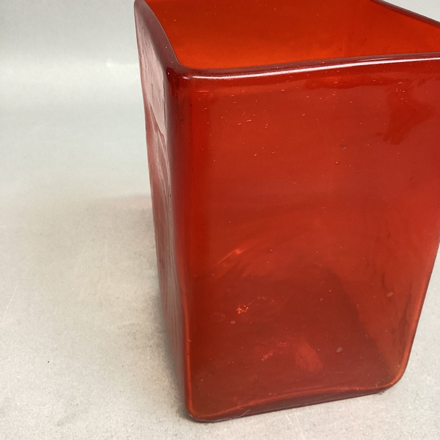 Decorative Burnt Orange Square Glass Cube Candle Holder Vase - 6”Hx4”D