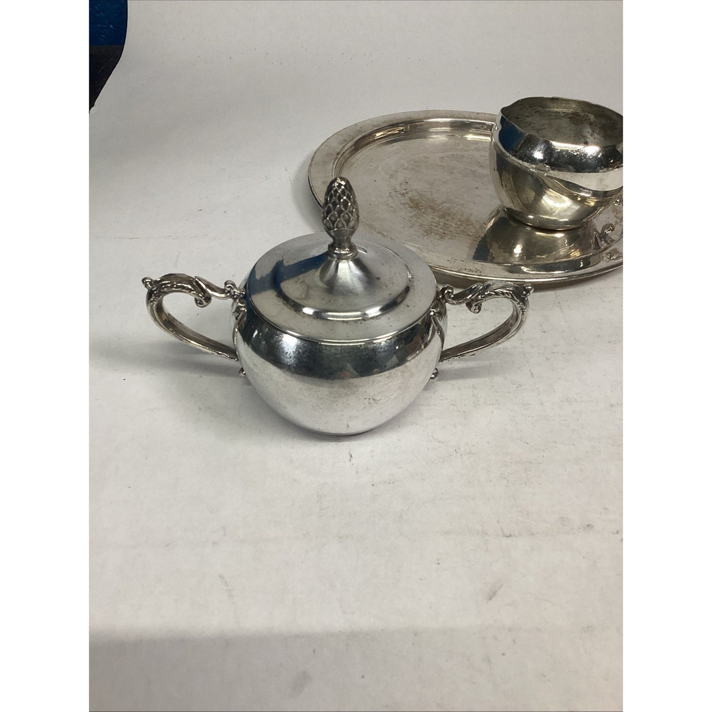 Vintage Leonard Silverplate Lidded Sugar and Creamer Set Pineapple Top