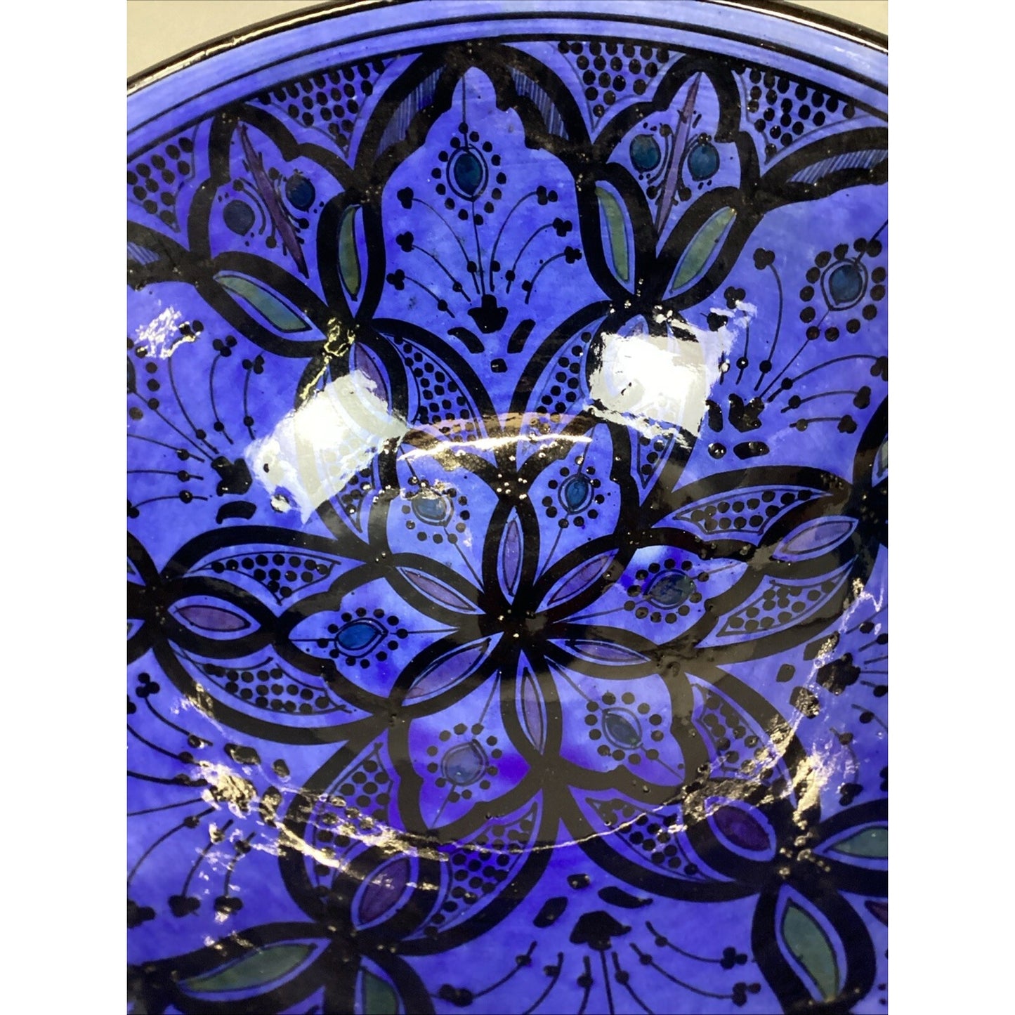 Royal Blue Handmade Hand Painted Salad Fruit Serving Bowl - 5.75”Hx14”D