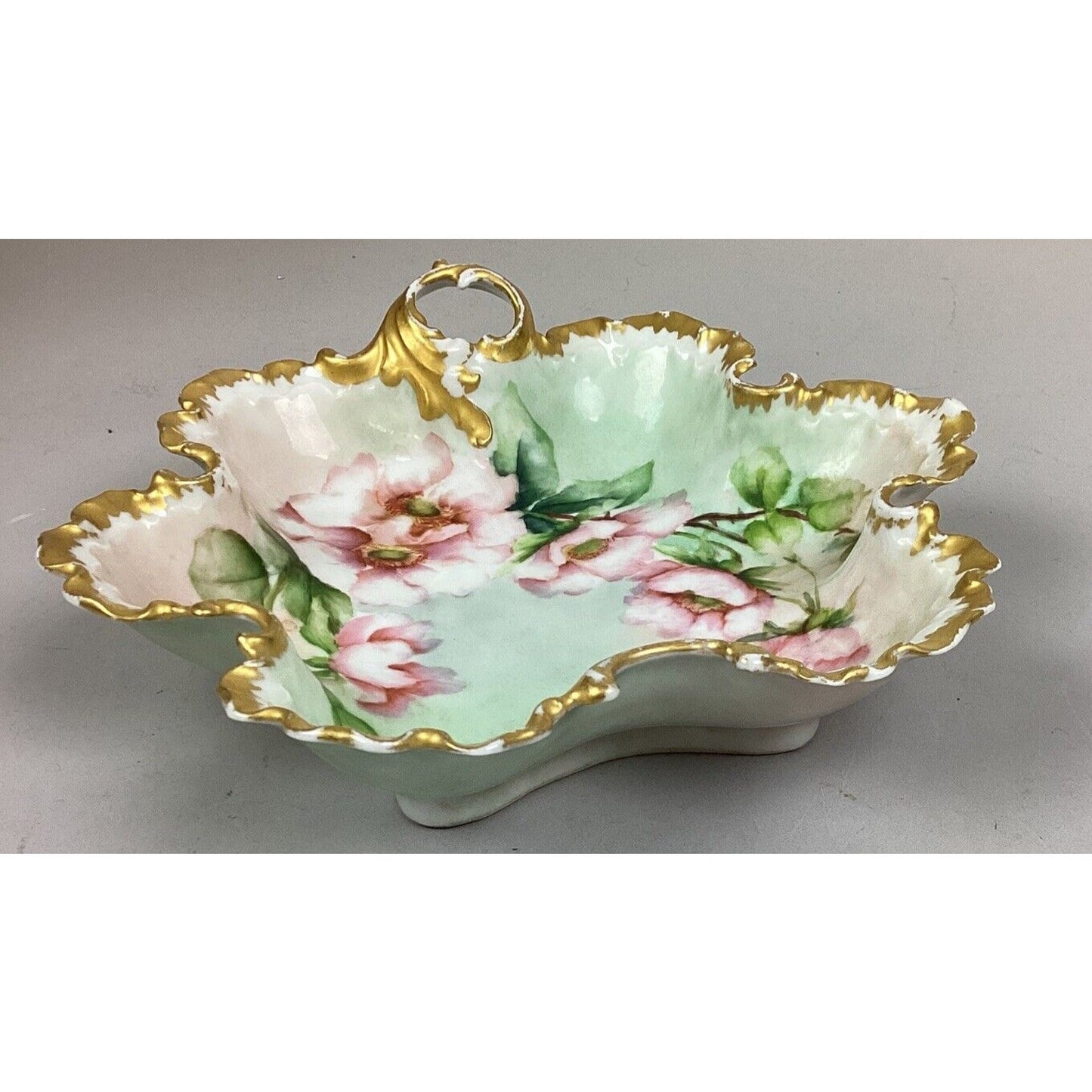 Monbijou Porcelain Floral Vegetable/Serving Bowl W/ Scalloped/Gold Edges - 8.5”