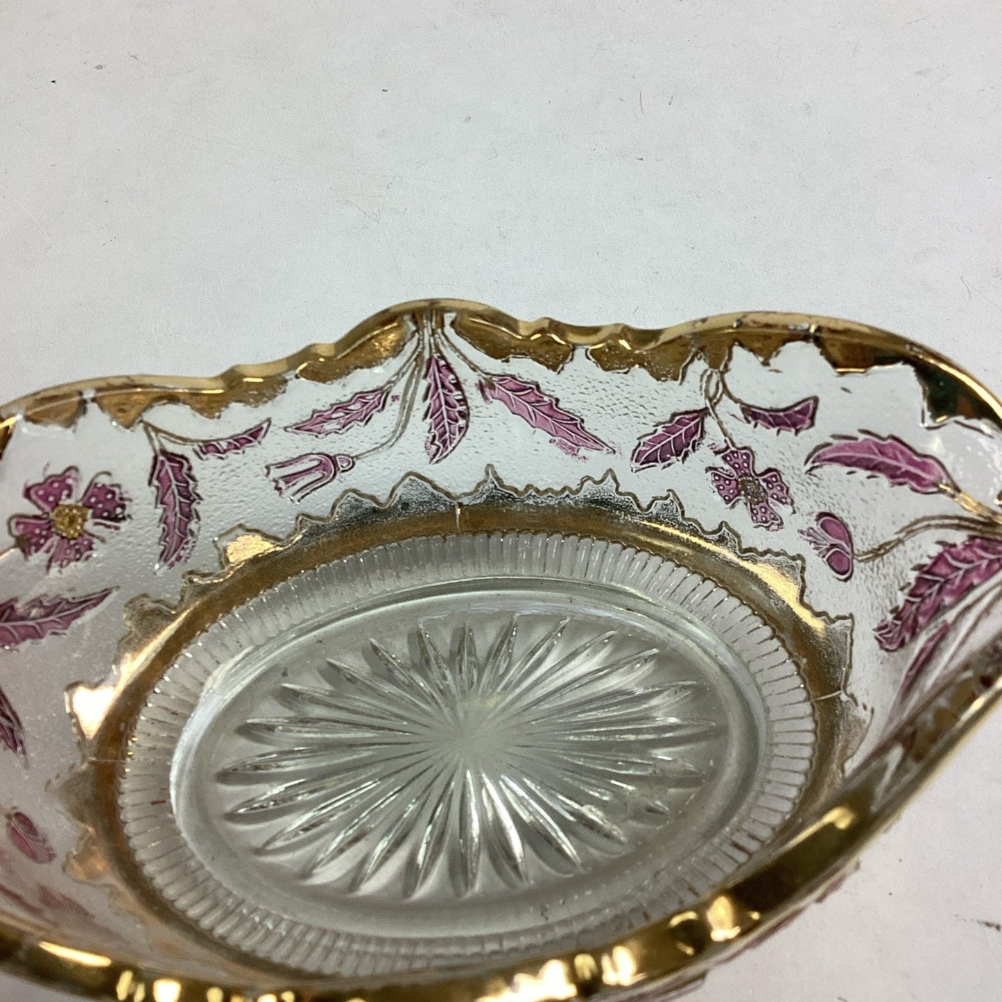 EAPG US Glass Co Rose Stain Delaware Pattern Master Berry Oval Bowl 5 5/8”