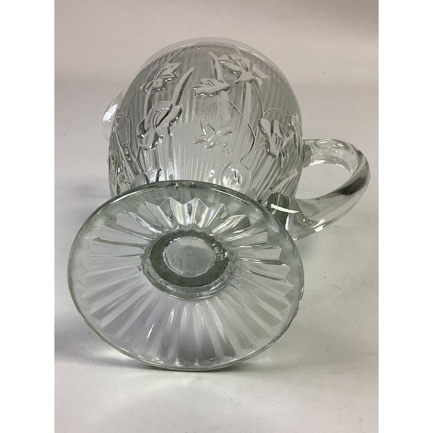 Vintage Crystal Iris & Herringbone 9" Footed Jeannette Pitcher - 1928-1932