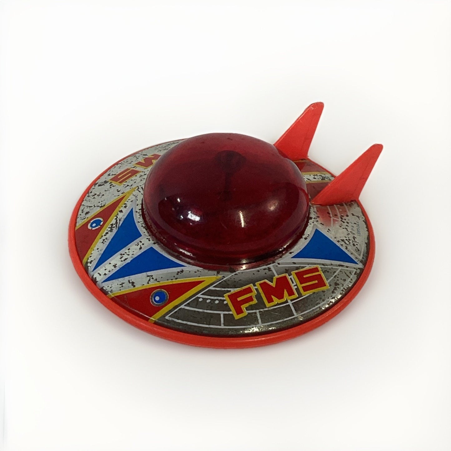 Vintage 1960’s Japanese Tin Litho Friction UFO Spaceship W/ Flashing Red Light