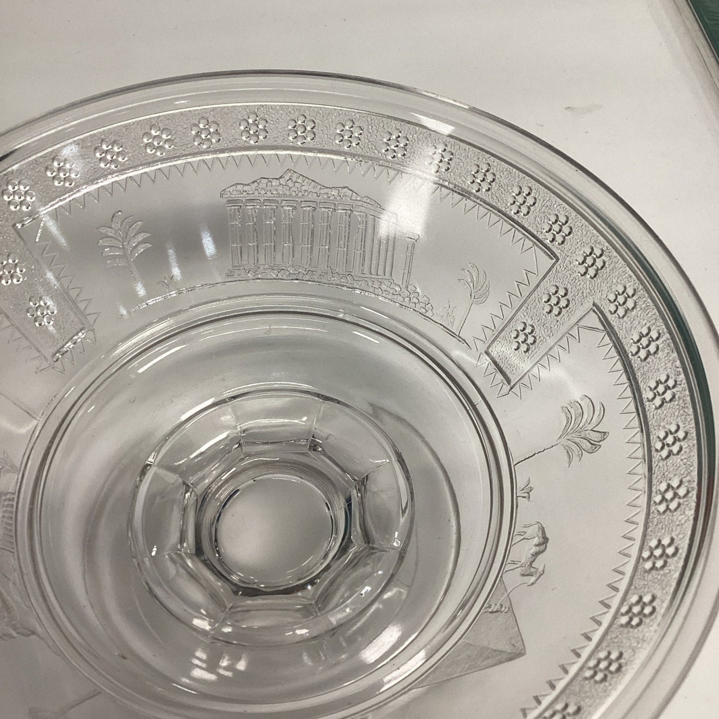 Antique 1880's Glass Pedestal Bowl Adams & Co Egyptian Sphinx Motifs