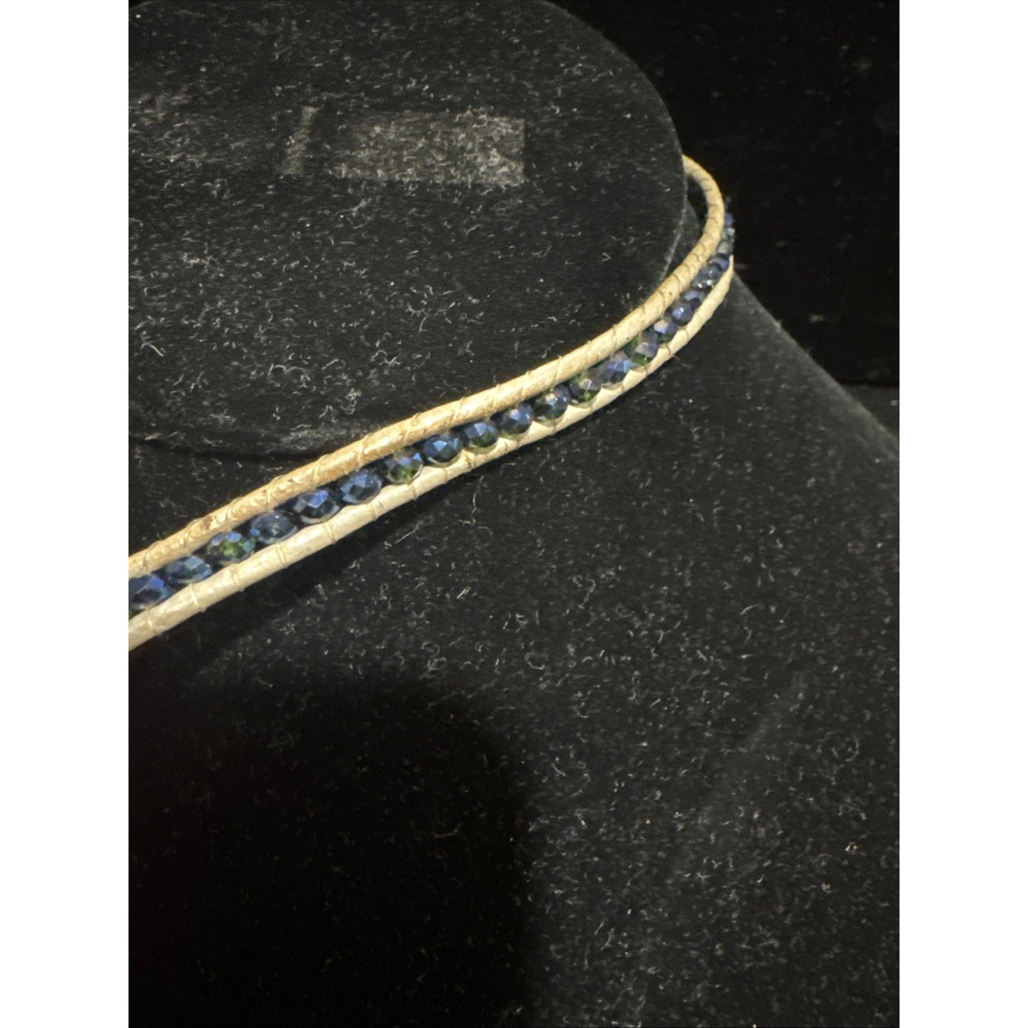 Leather Crystal Wrap Bracelet Choker Necklace 13”