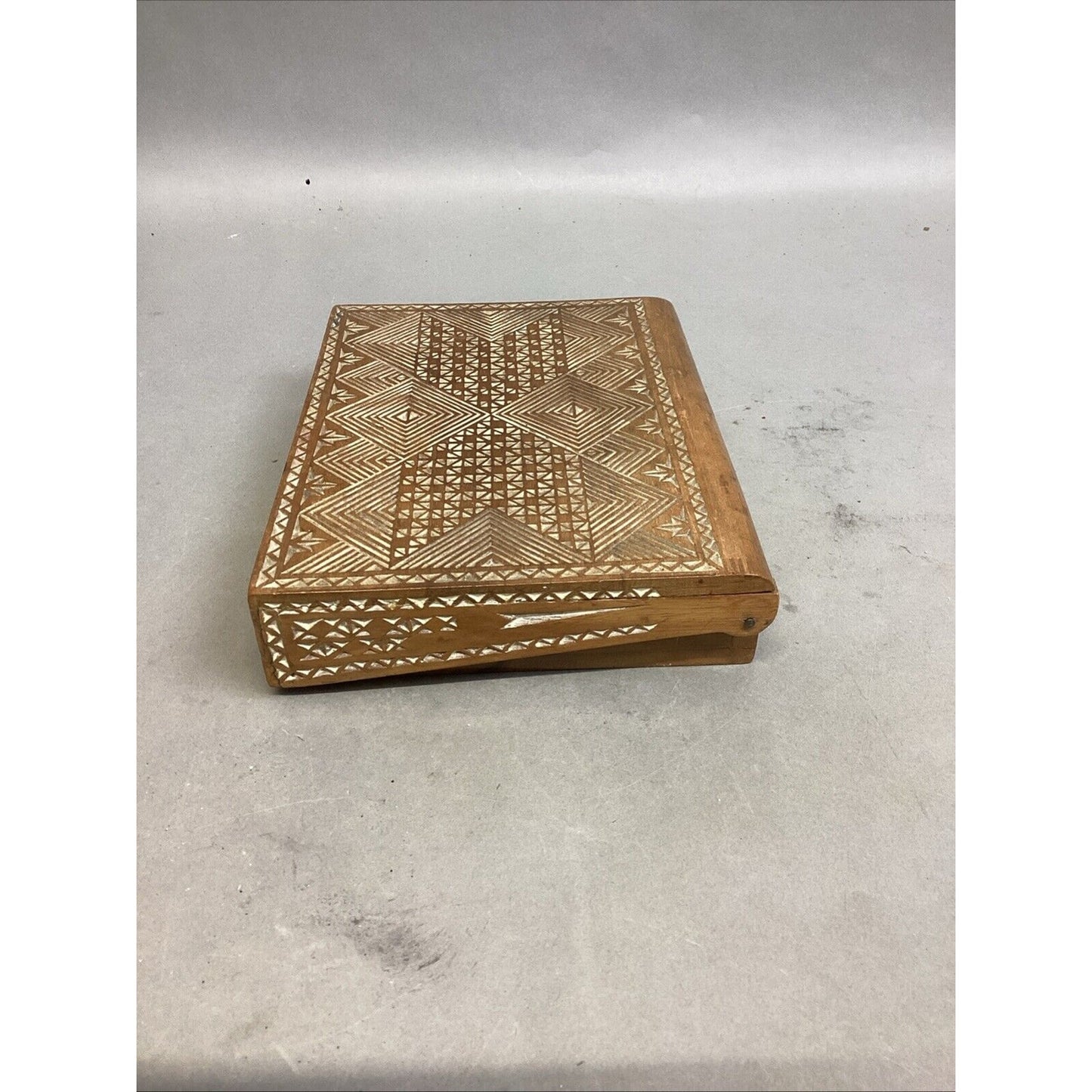 Vintage Playing Cards Czechoslovakia Carved Wooden Storage Case