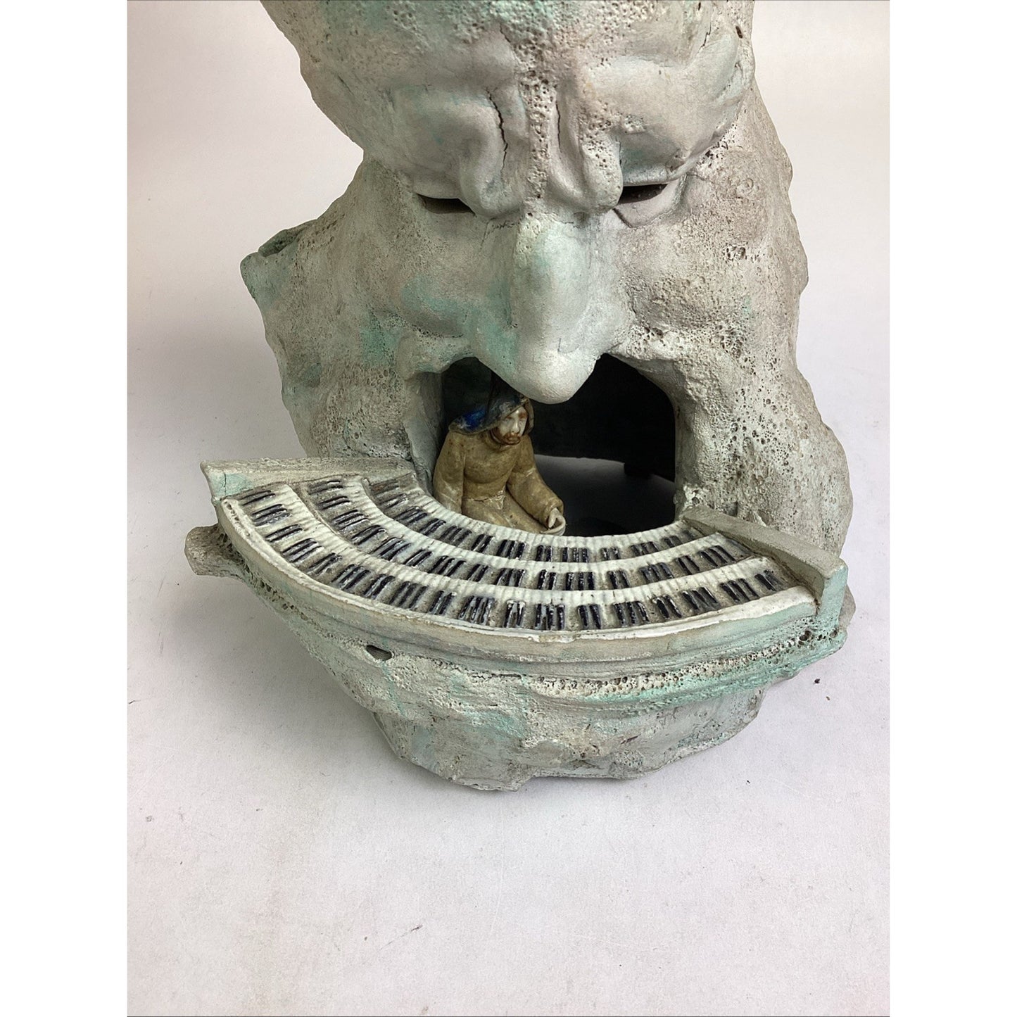 Whimsical Ceramic Sculpture- Surreal Face With Miniature Piano - 13.5”H