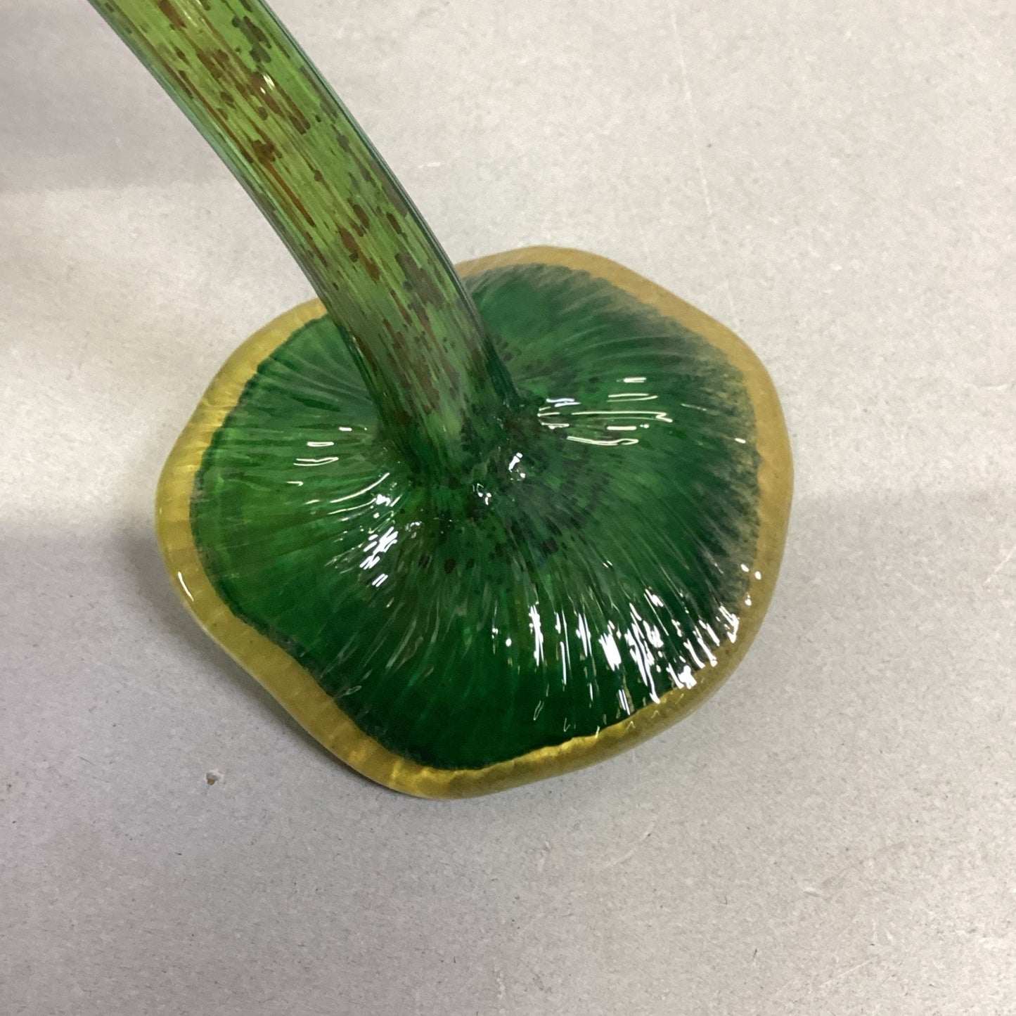 Handblown Yellow Green Red Glass Flower And Stem - 14”L