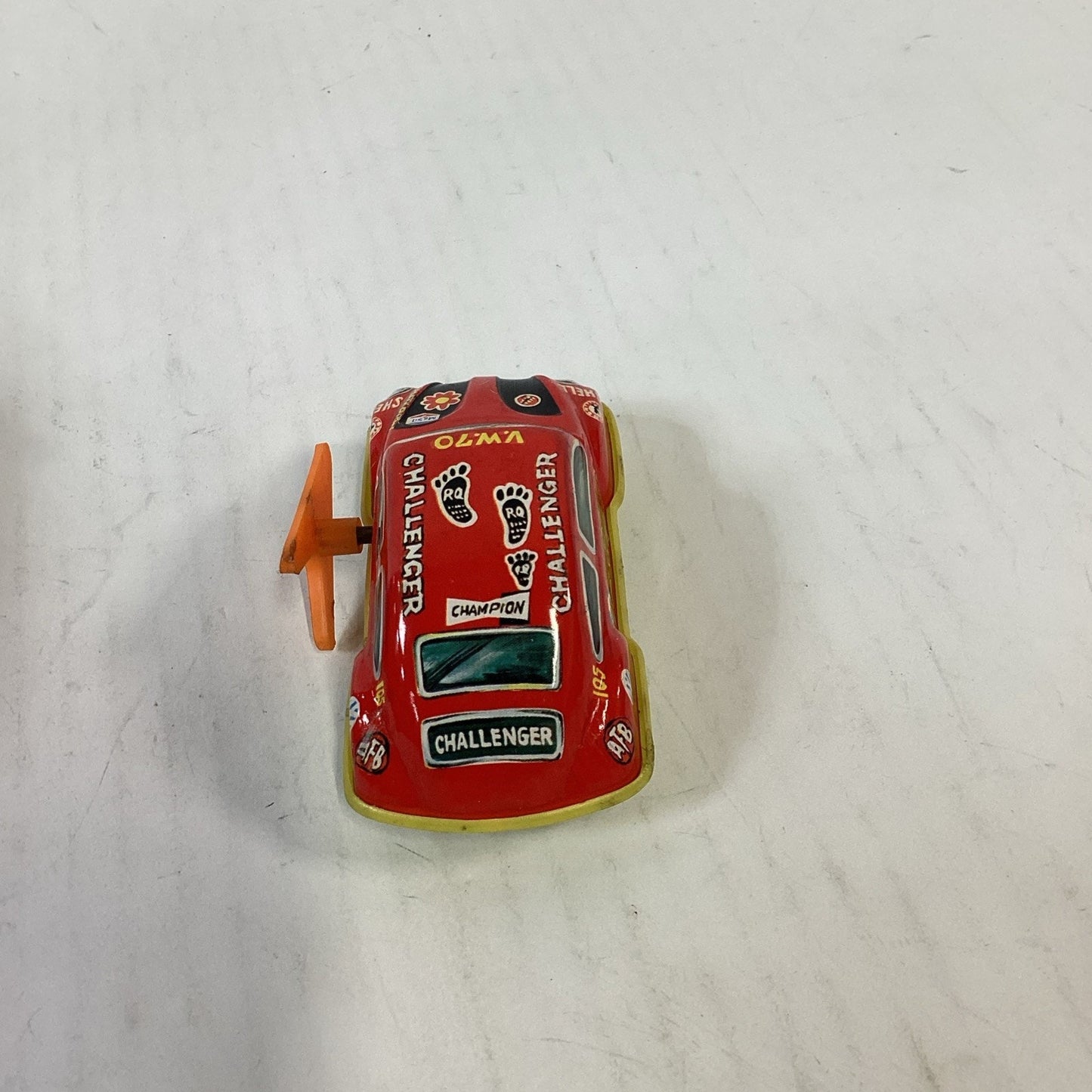 Vtg Japanese Tin Litho Wind Up Cars VW Beetle Police Car & Red VW Challenger