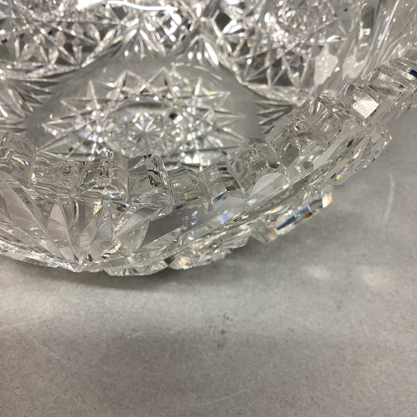 Set Of 2 Cut Glass Crystal Serving Bowls With Sawtooth Edging