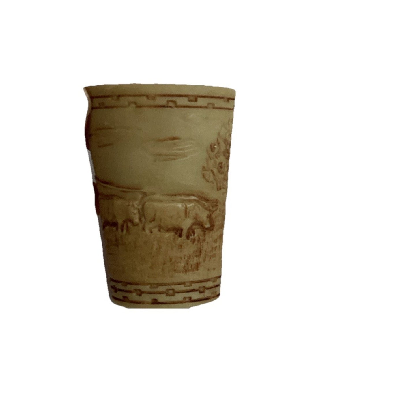Antique Engraved Hand Carved Toothpick Holder Buffalo Pulling Wagon - 2.25”H