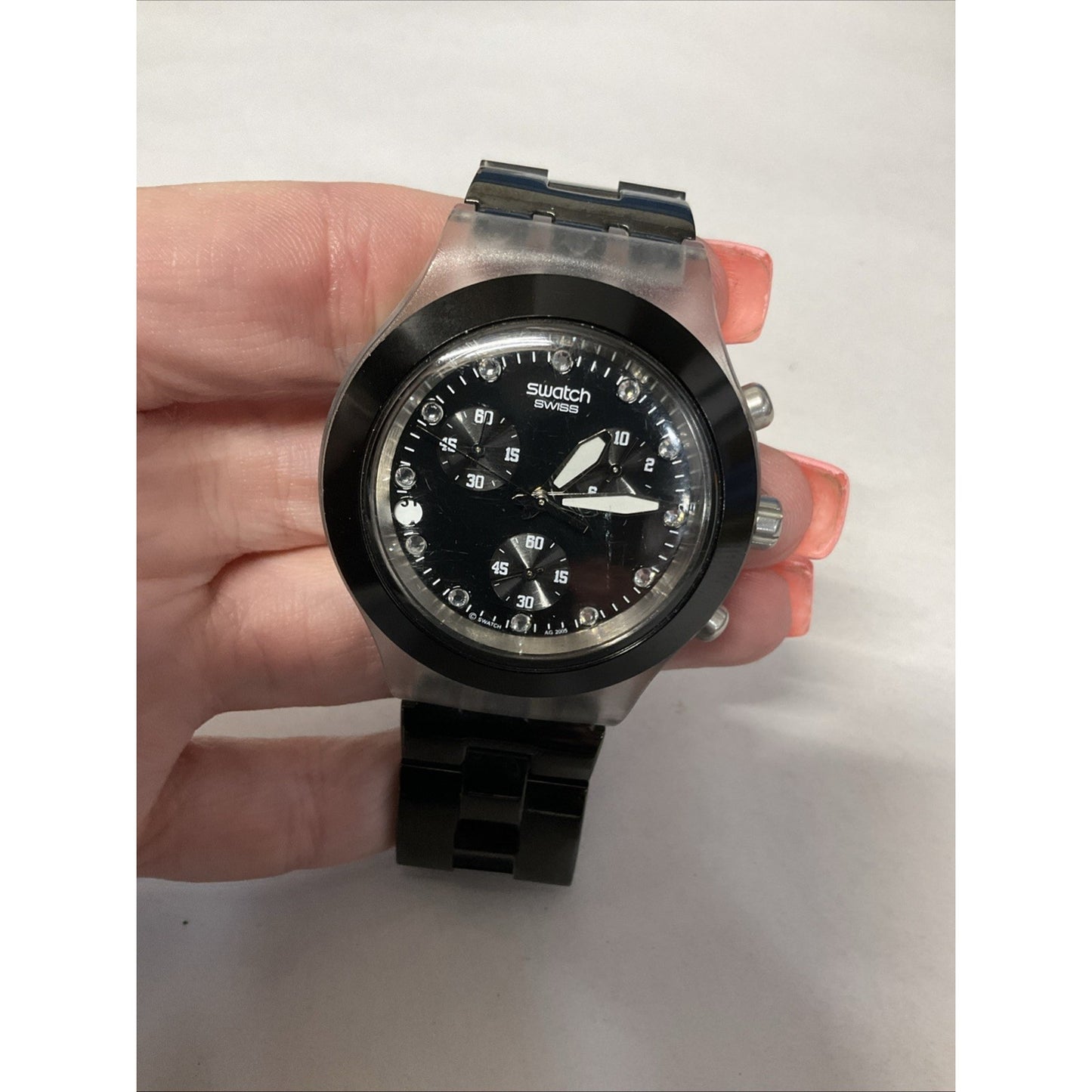 Swatch Irony Diaphane Chronograph Quartz Black Dial Stainless Steel Bracelet