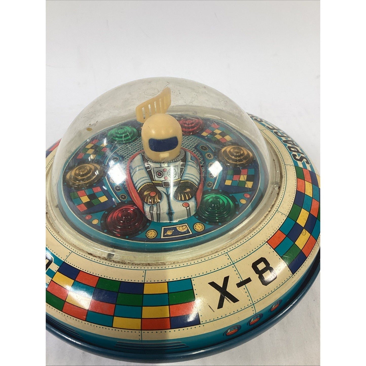 Vintage X-8 Spaceship Toy - No Lights - Spins/Moves/Sound Works