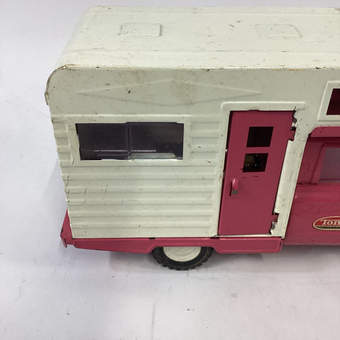 Vintage 1960's Tonka Jeep Camper Pink Pressed Steel Truck and Camper
