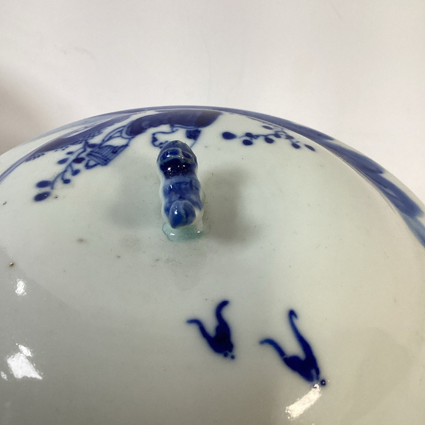 Antique 1851-1861 Chinese Blue And White Porcelain Kamcheng Covered Jar Qing Dyn