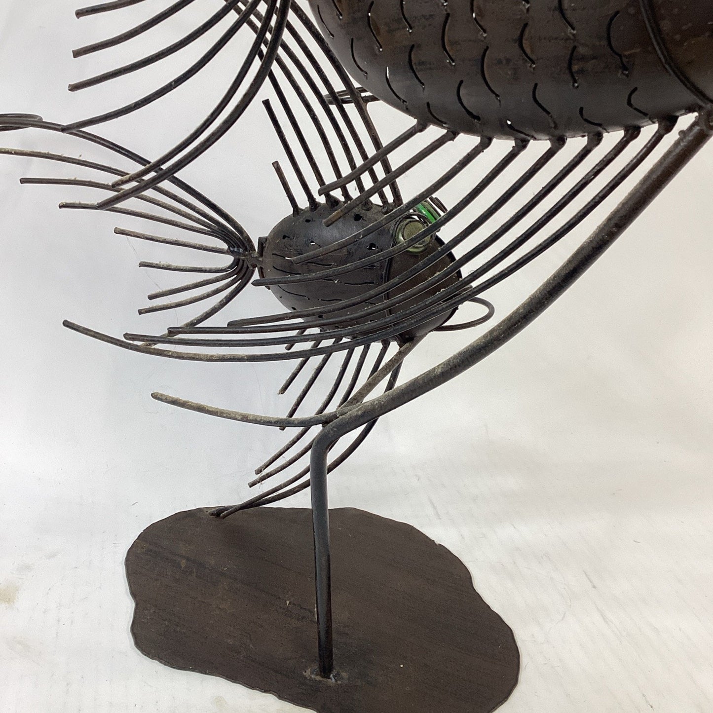 Vintage Large 27”H Steampunk Style Wire Metal Angelfish Sculpture W/ Green Eyes