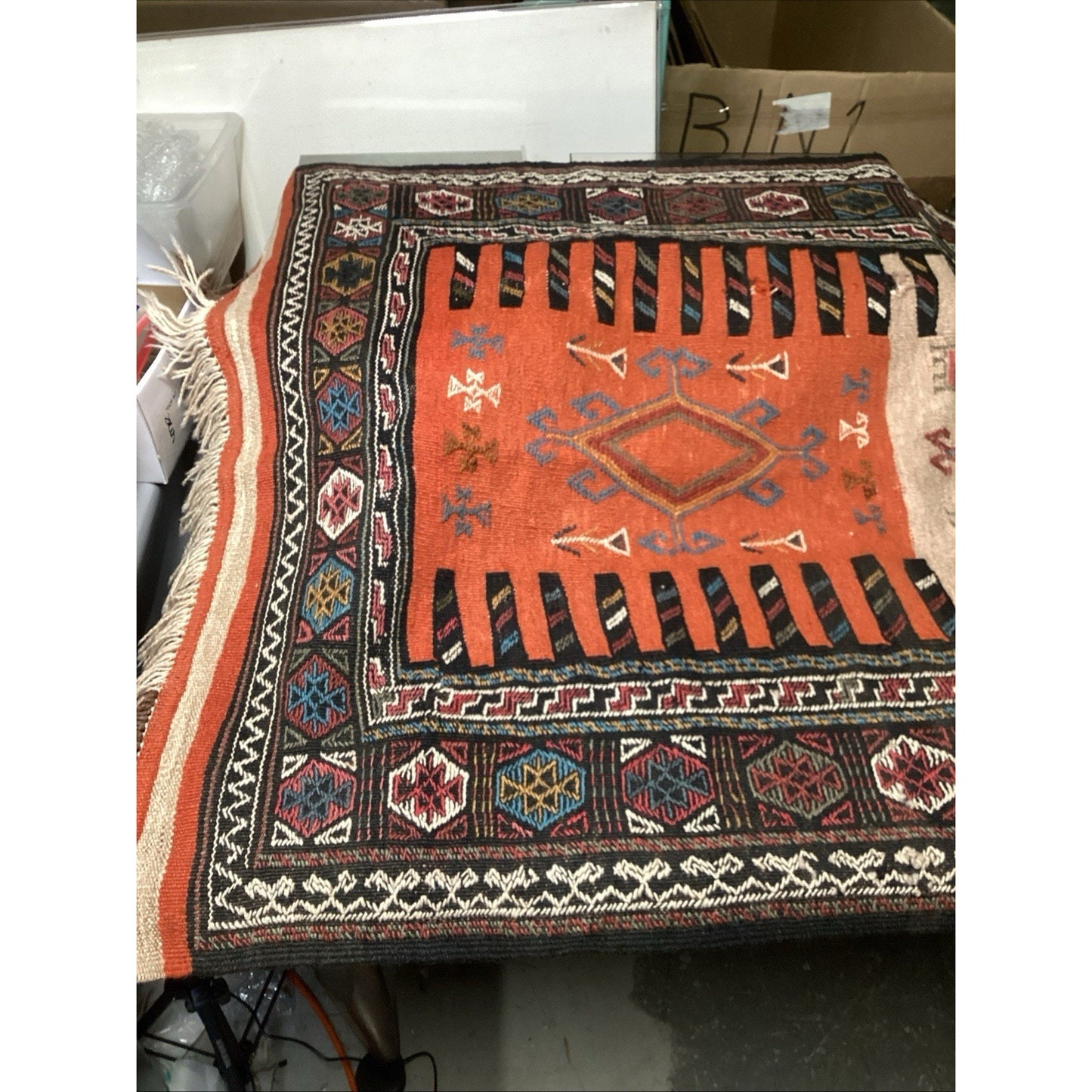 Vintage Handmade Geometric Design Rug - 77x40”