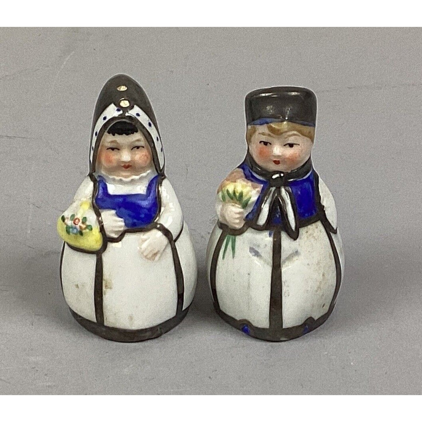 Vintage Friedrich Deusch Pure Silver Overlay Dutch Girl Boy Salt & Pepper Shaker