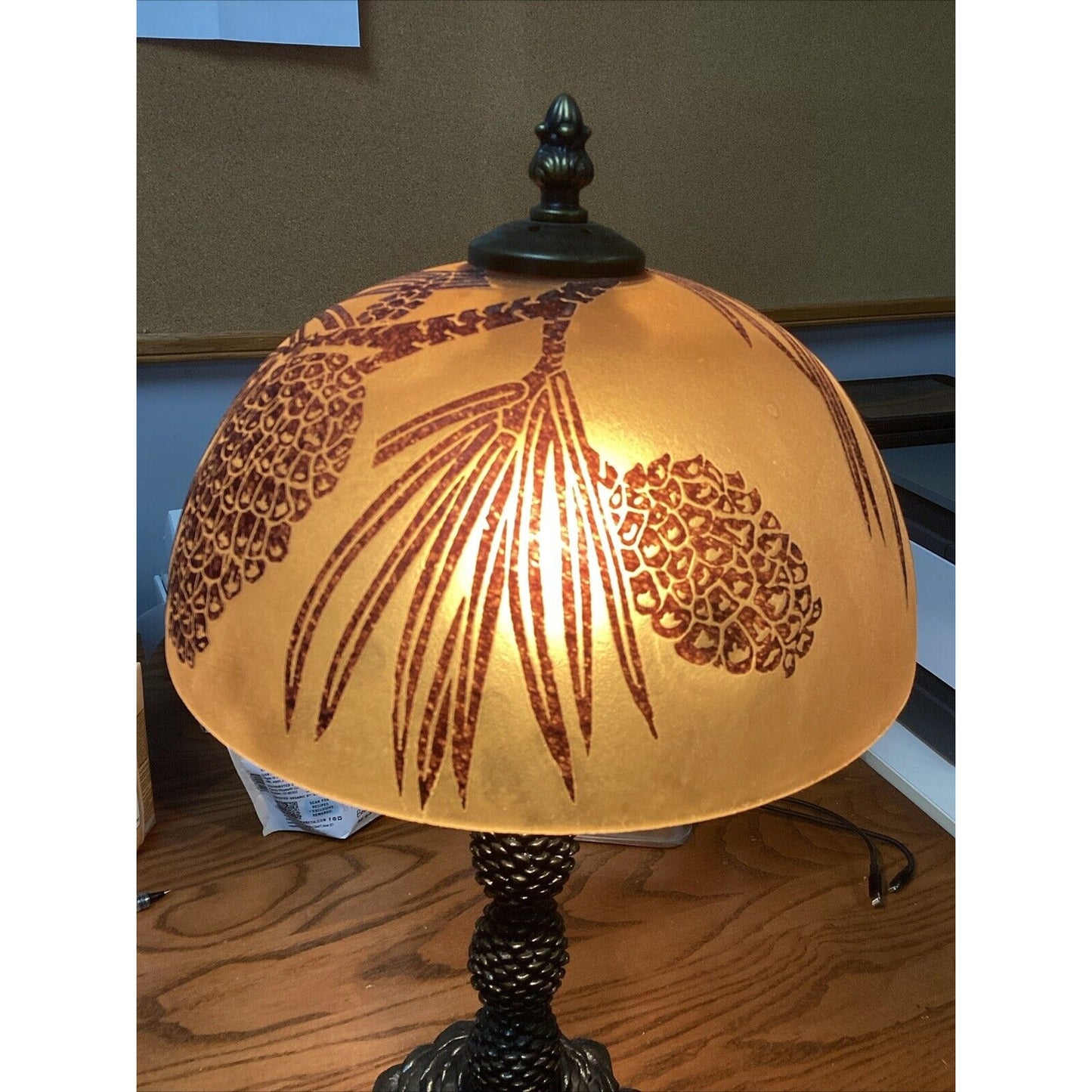 Vintage Pinecone Lamp And Glass Lampshade