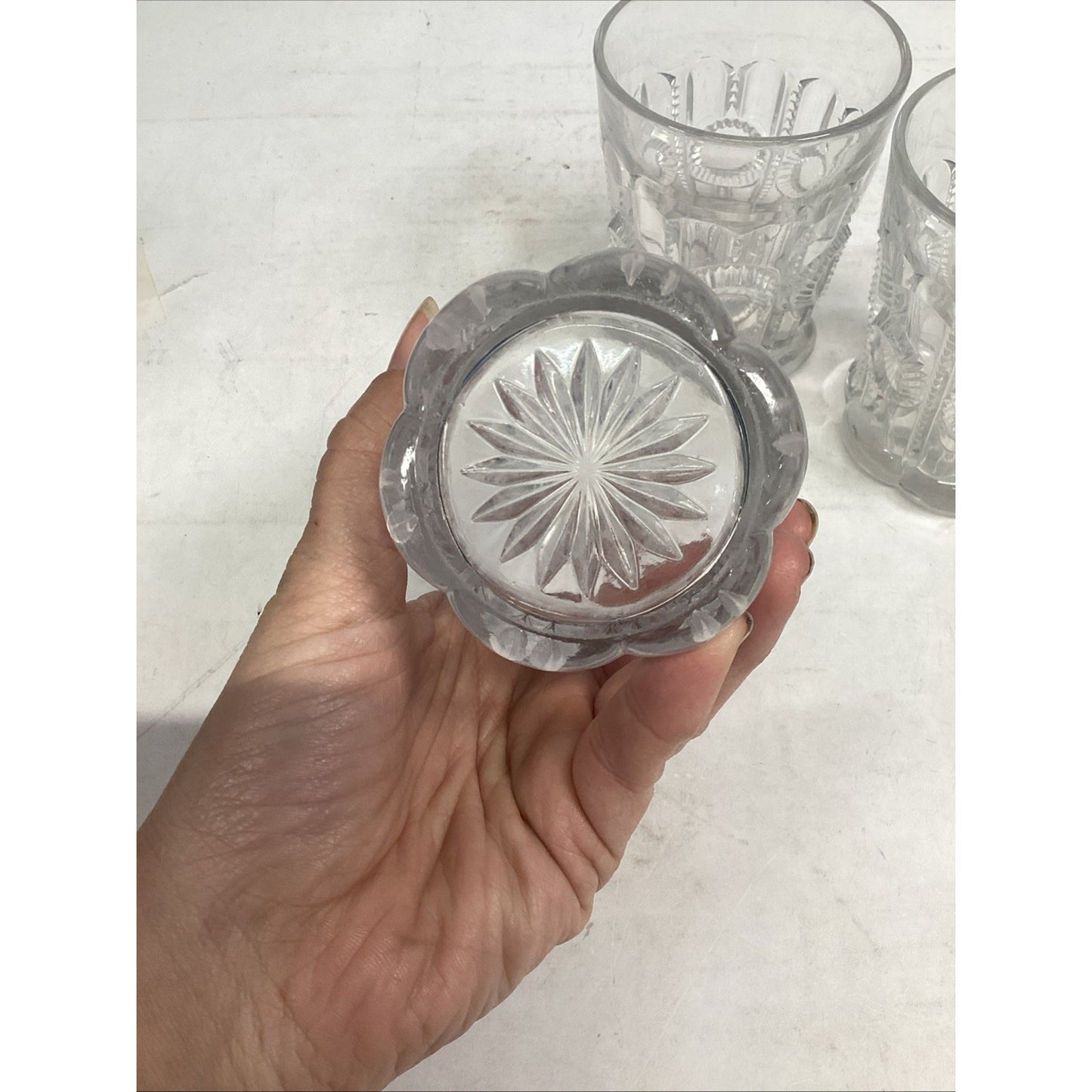 Set Of 4 Vintage Pressed Glassware Drinking Cups - 3.75”H
