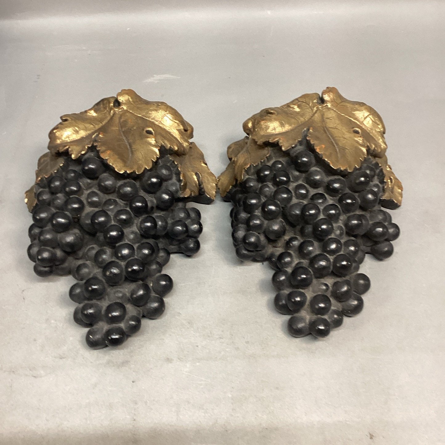 2 Vintage Gold Gilt Plaster Grape Cluster Sconce Wall Pockets