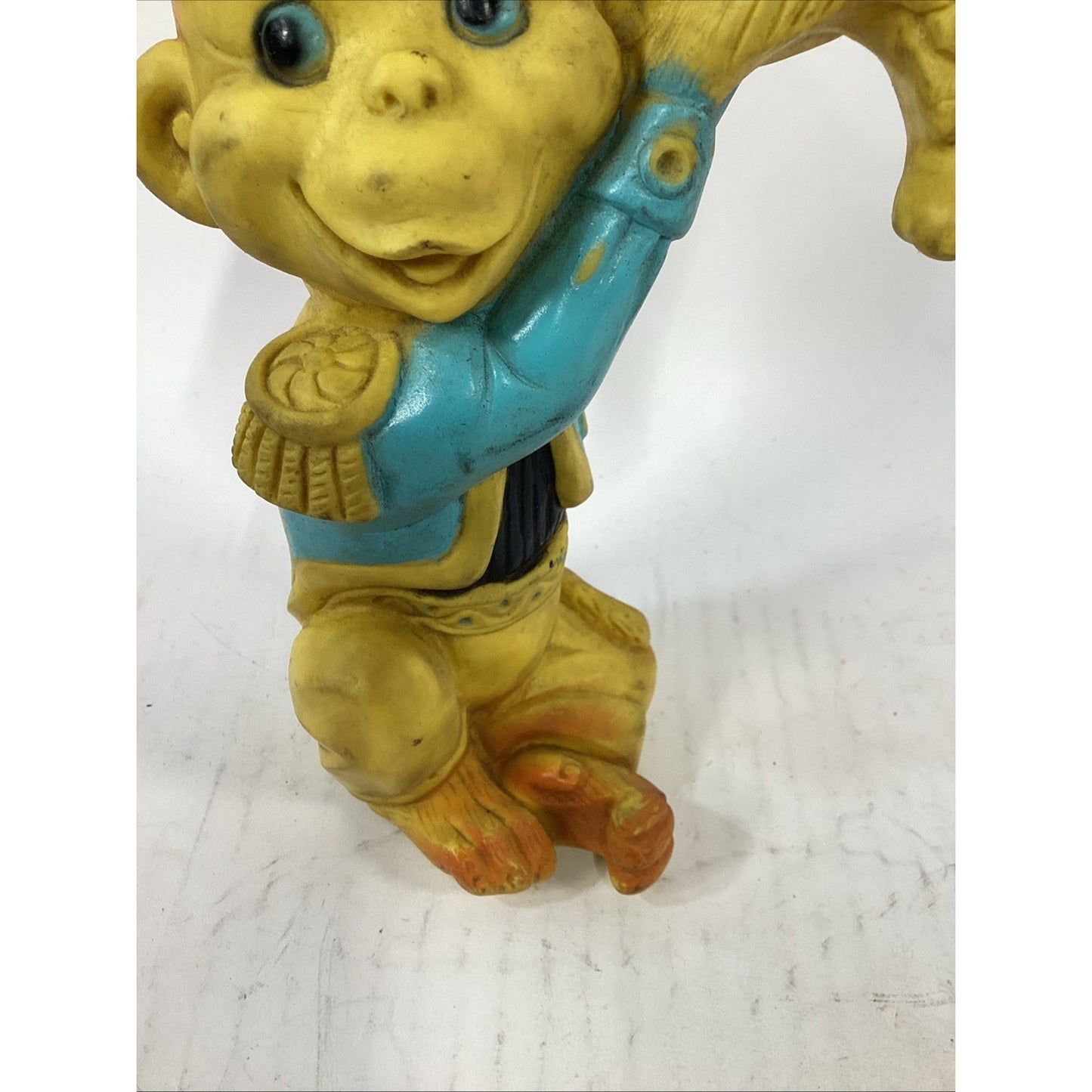 1965 Vintage AJC Rubber Yellow Monkey Squeak Toy Crib Hanger - It Works!