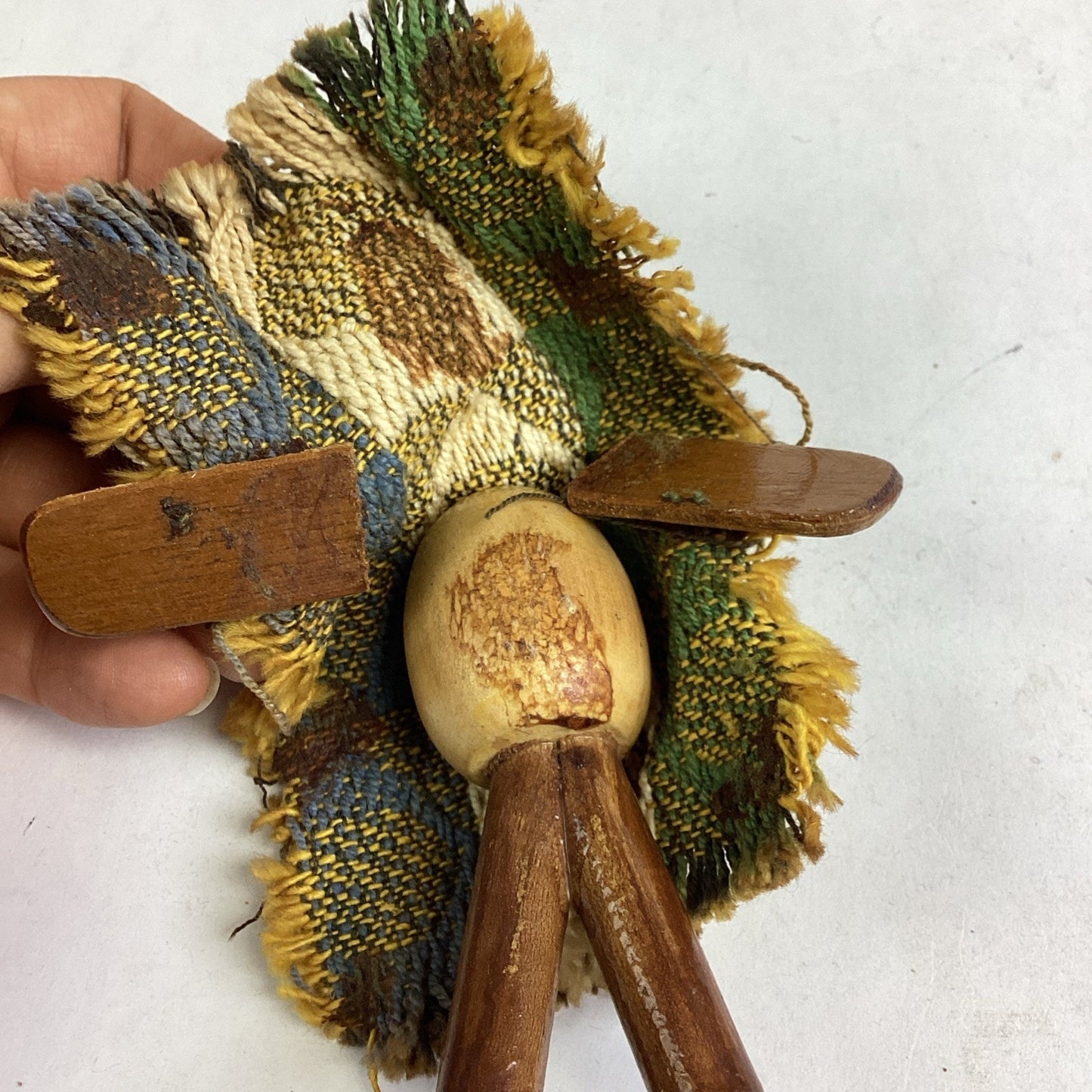 Wooden Handmade Doll, Handmade Turkey Pin & Hand Painted Eyeball Pottery