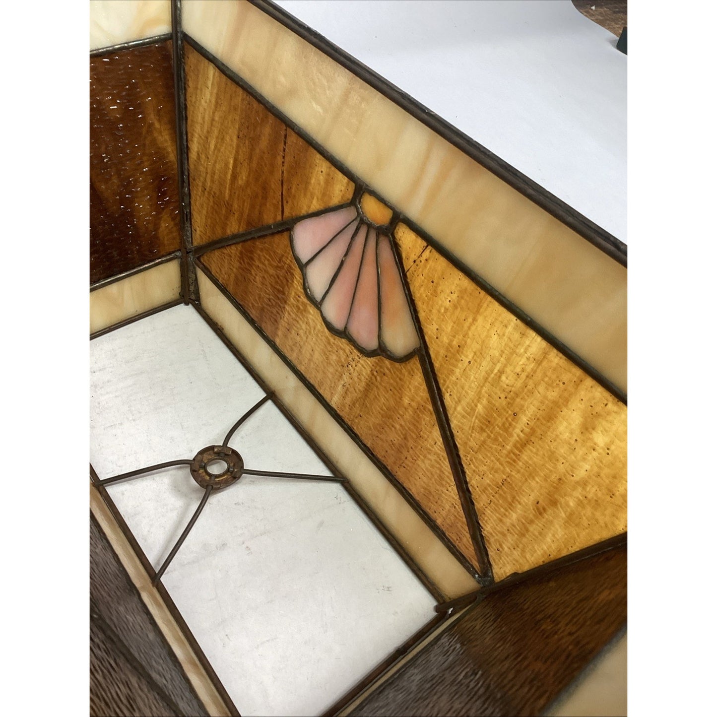 Vintage Stained Glass Lamp Shade With Seashell Design - 15.5x8.5x7.5”