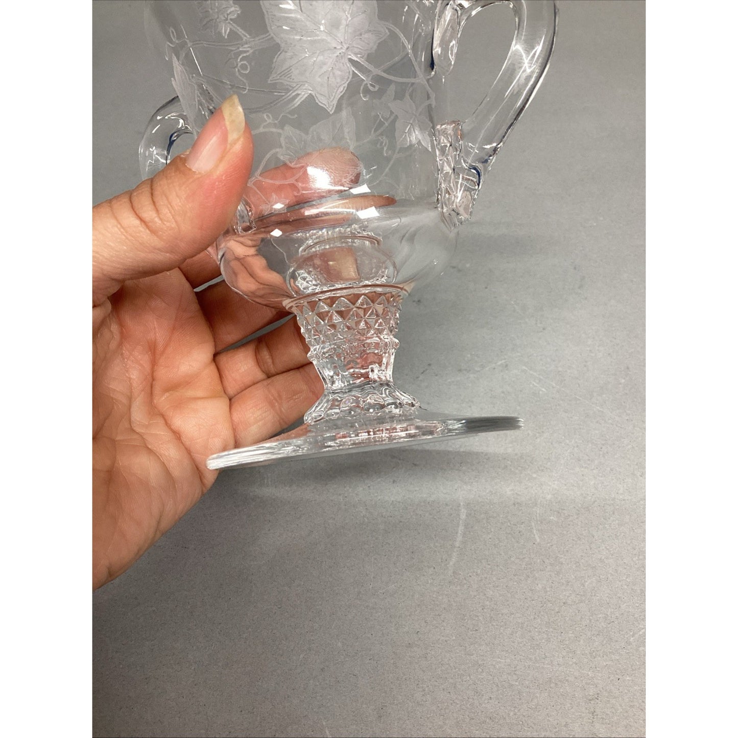 Vintage Glass Leaf Design Creamer And Sugar