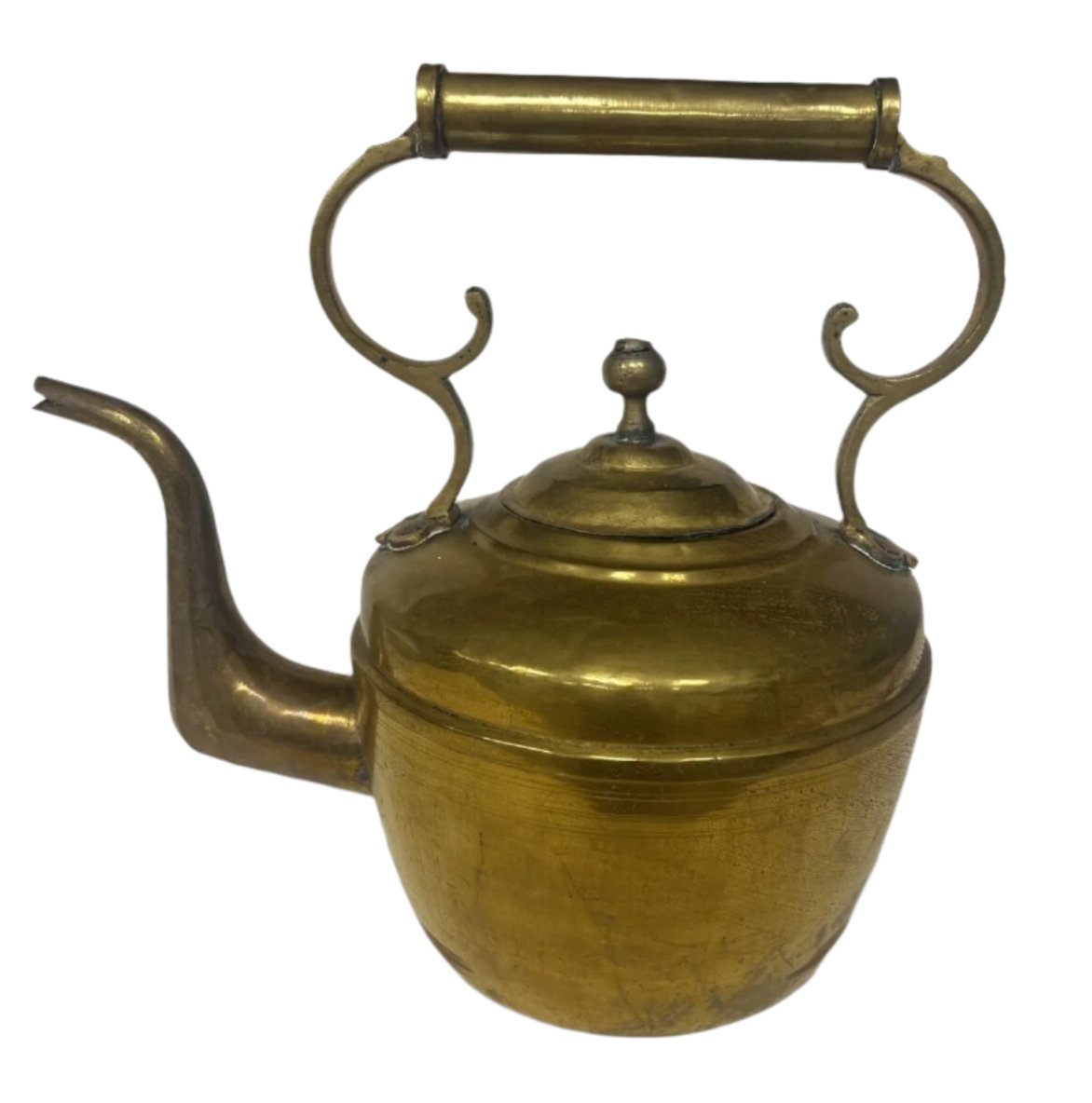 Antique Moroccan Moorish Large Heavy Solid Brass Kettle, 19th C