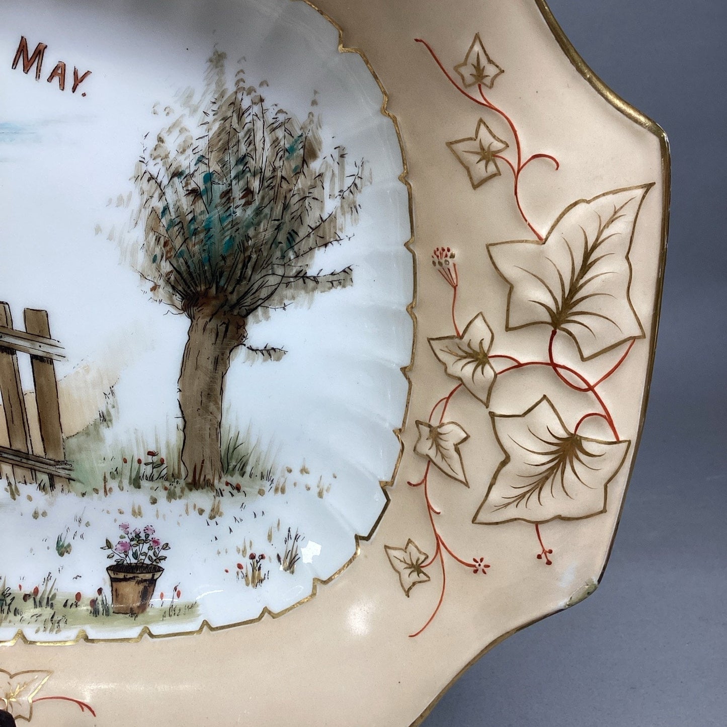 VTG Ceramic ‘May’ Hand Painted Decorative Serving Tray Floral Border - 16x9.5”
