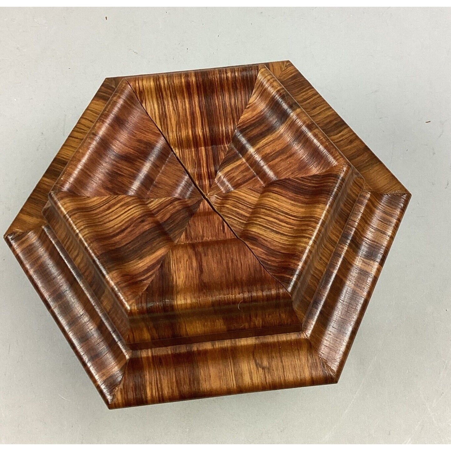 Vintage Wooden Geometric Shaped Jewelry Box - 6”