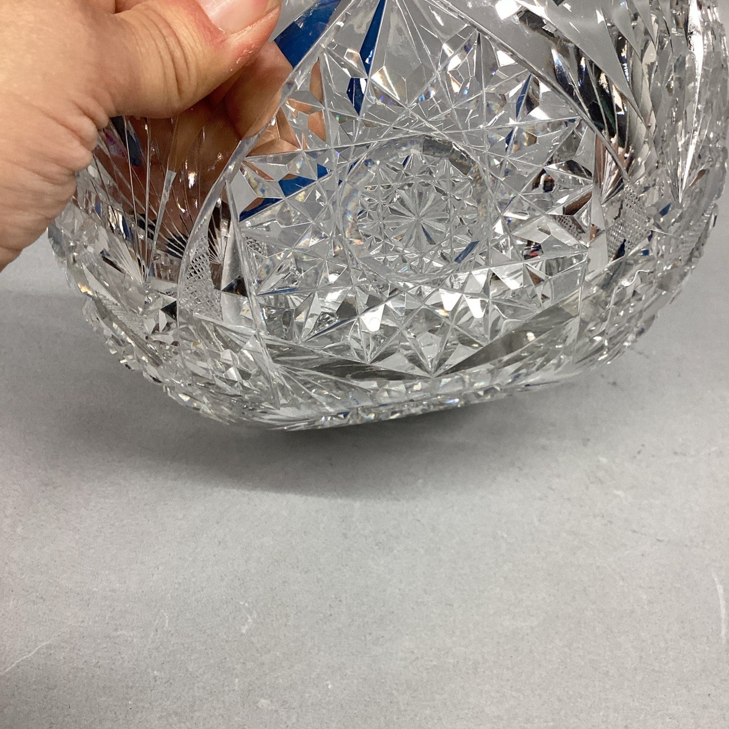 Set Of 2 Cut Glass Crystal Serving Bowls With Sawtooth Edging