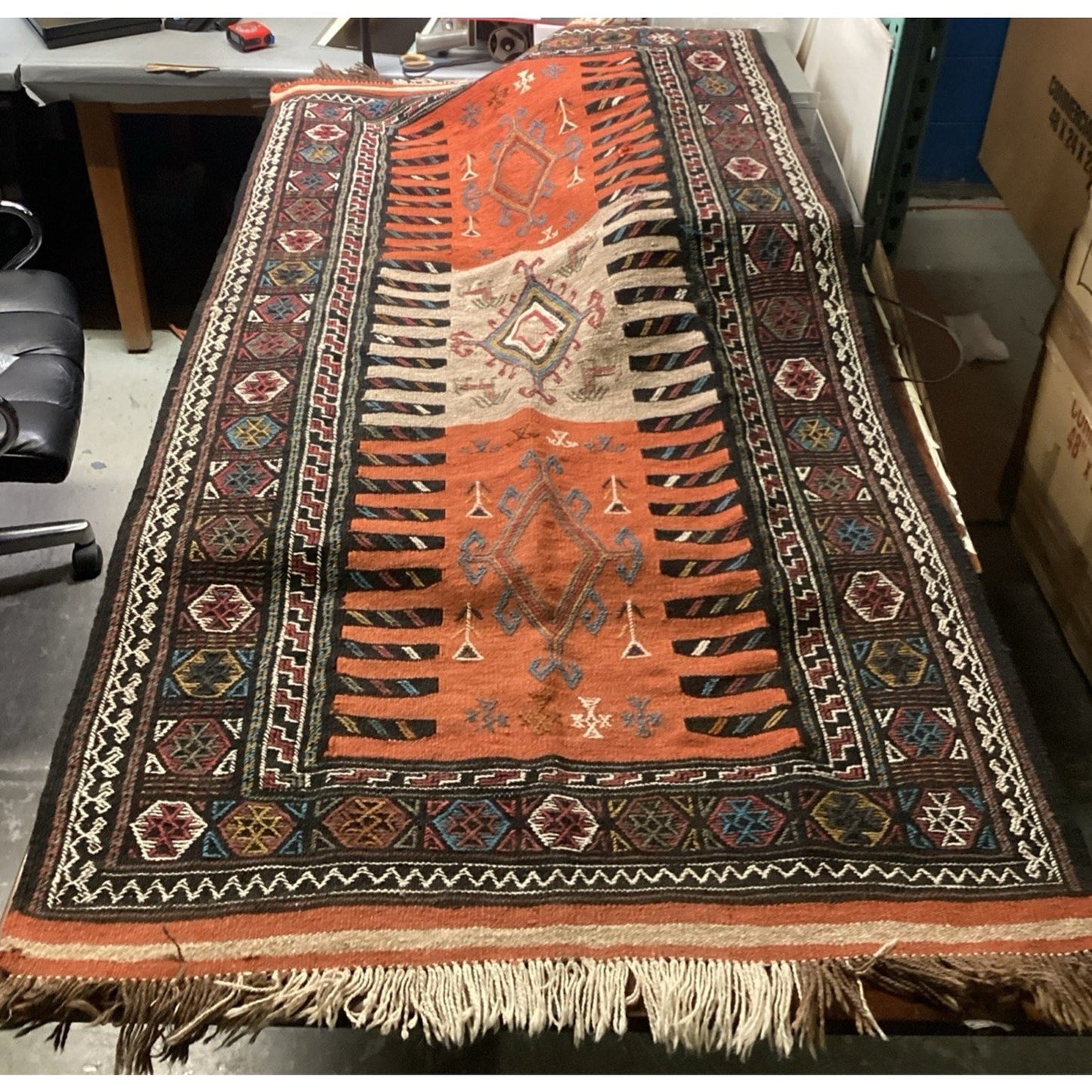 Vintage Handmade Geometric Design Rug - 77x40”