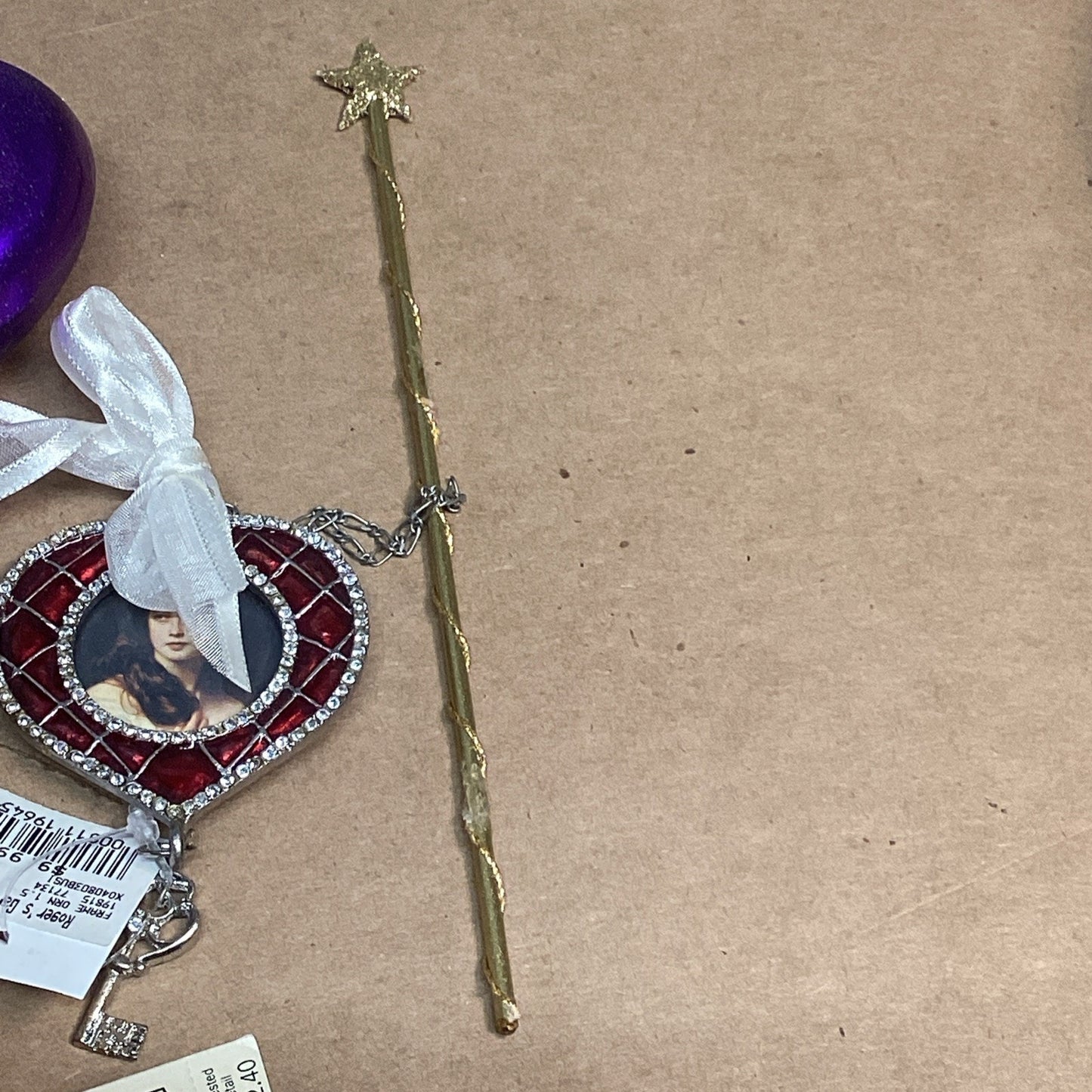 Lot Of 9 Heart Christmas Ornaments And 1 Star Wand Ornament